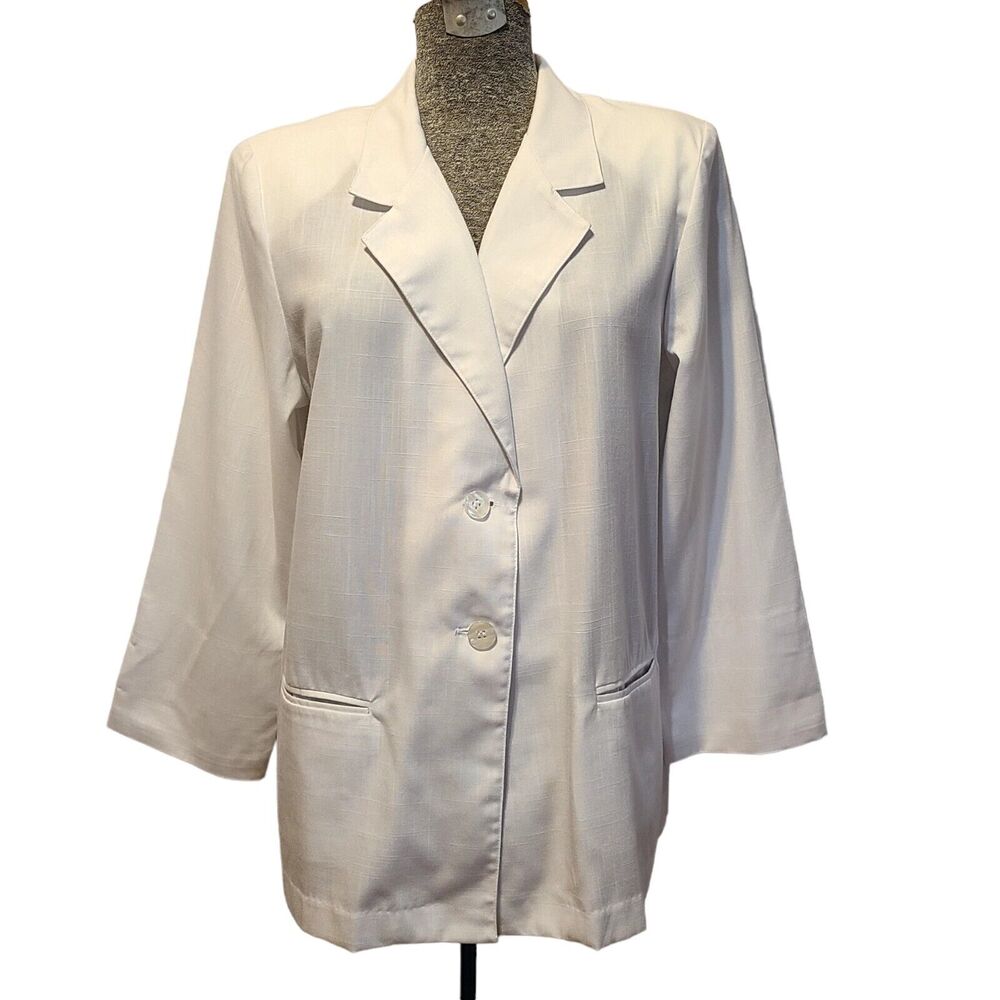 Sag Harbor Womens Blazer Vintage White Pockets‎ Shoulder Pads Size 16 Petite